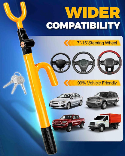 Steering Wheel Lock - Anti Theft Device with Adjustable Car Wheel Lock, 3 Keys (Yellow)