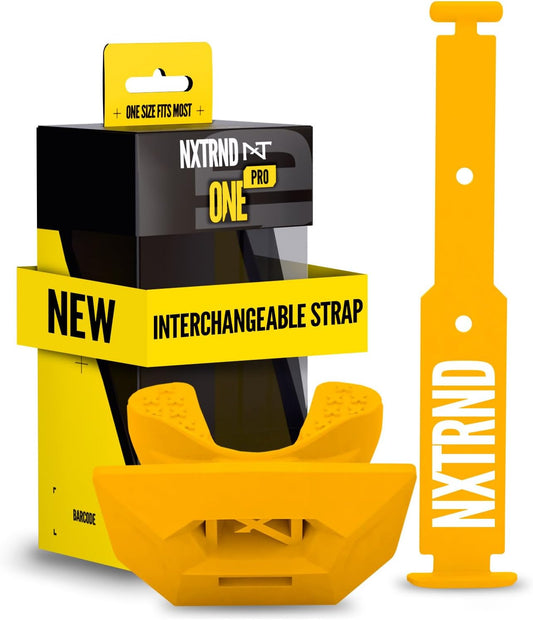 One Pro Football Mouth Guard, Interchangeable Strap, Fits Adult & Youth (Yellow)