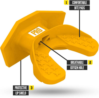 One Pro Football Mouth Guard, Interchangeable Strap, Fits Adult & Youth (Yellow)