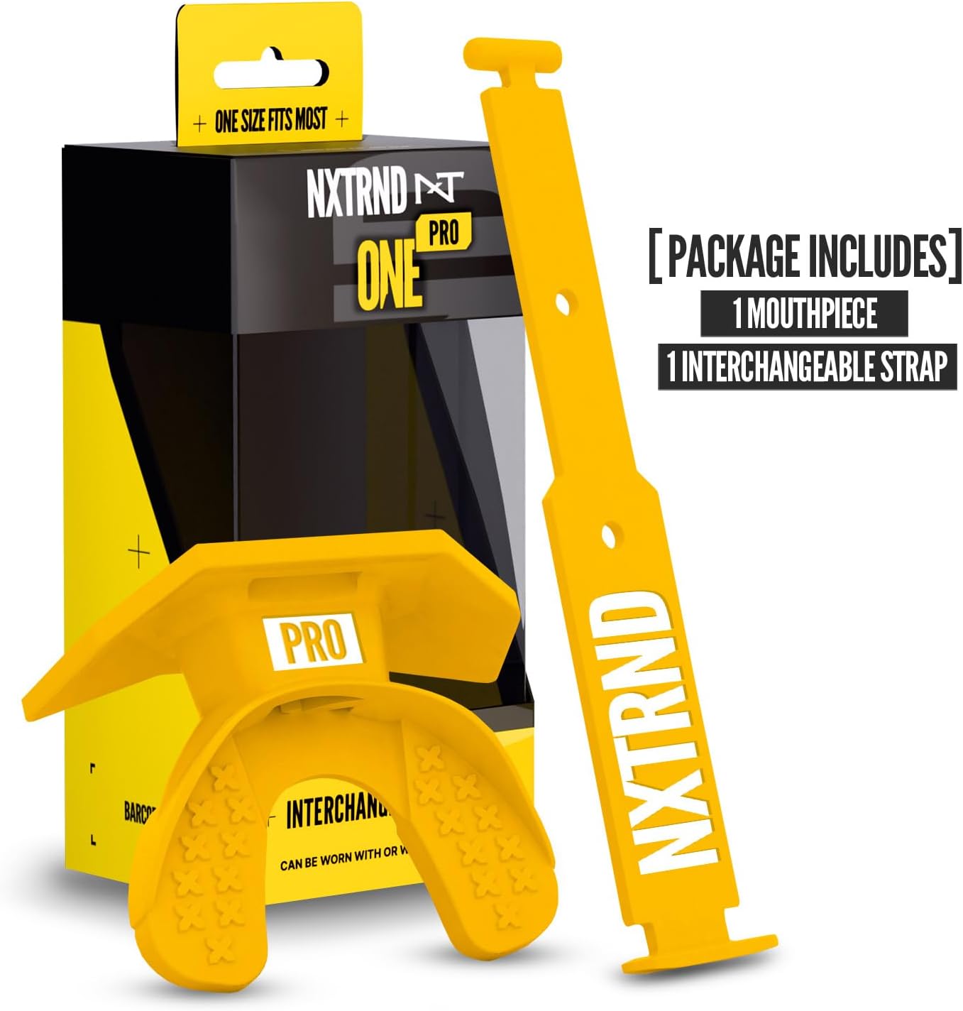 One Pro Football Mouth Guard, Interchangeable Strap, Fits Adult & Youth (Yellow)