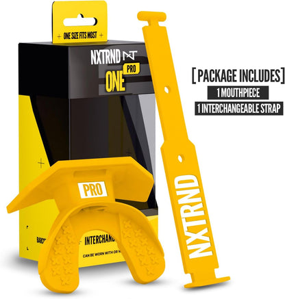 One Pro Football Mouth Guard, Interchangeable Strap, Fits Adult & Youth (Yellow)