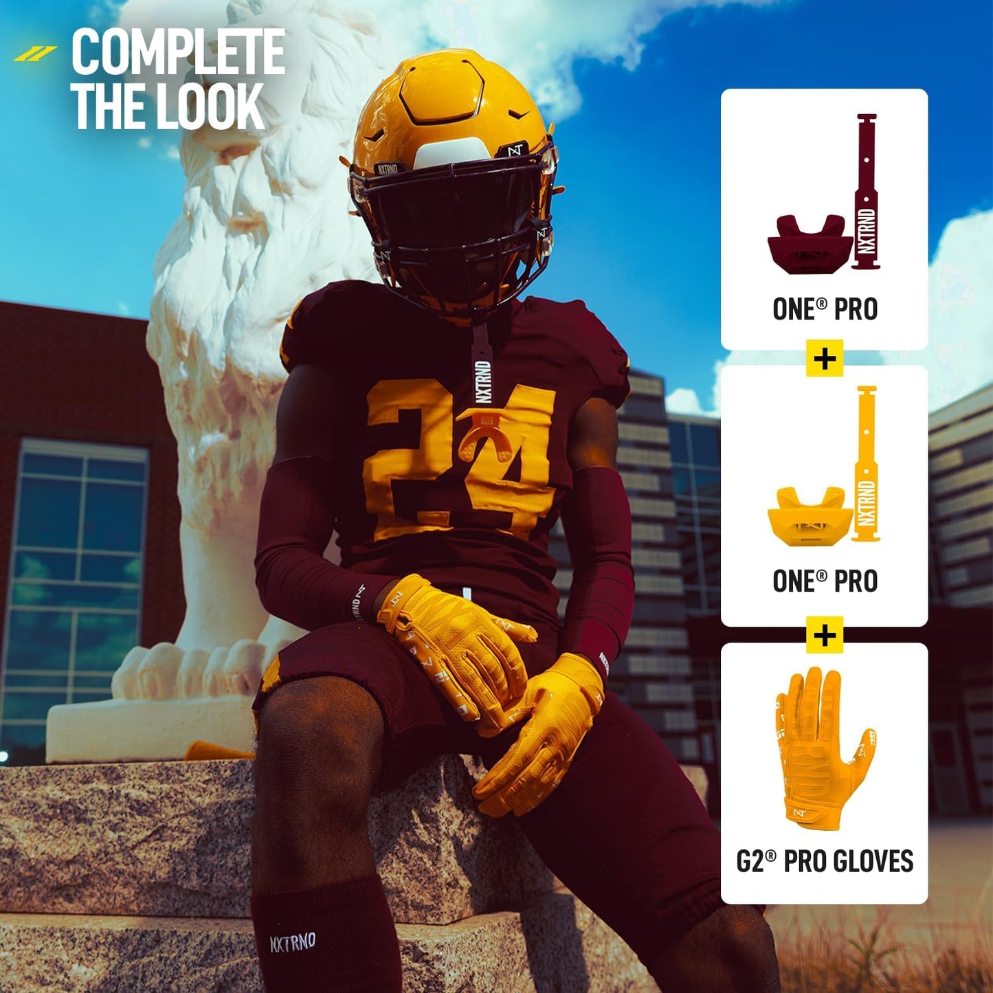 One Pro Football Mouth Guard, Interchangeable Strap, Fits Adult & Youth (Yellow)