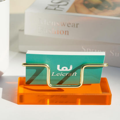 Business Card Holder for Desk, Modern Card Organizers and Office Desk Accessories for Men and Women (Yellow & Golden)
