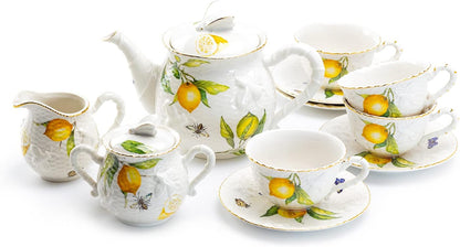 Lemon Bee Fine Porcelain 11-Piece Tea Set