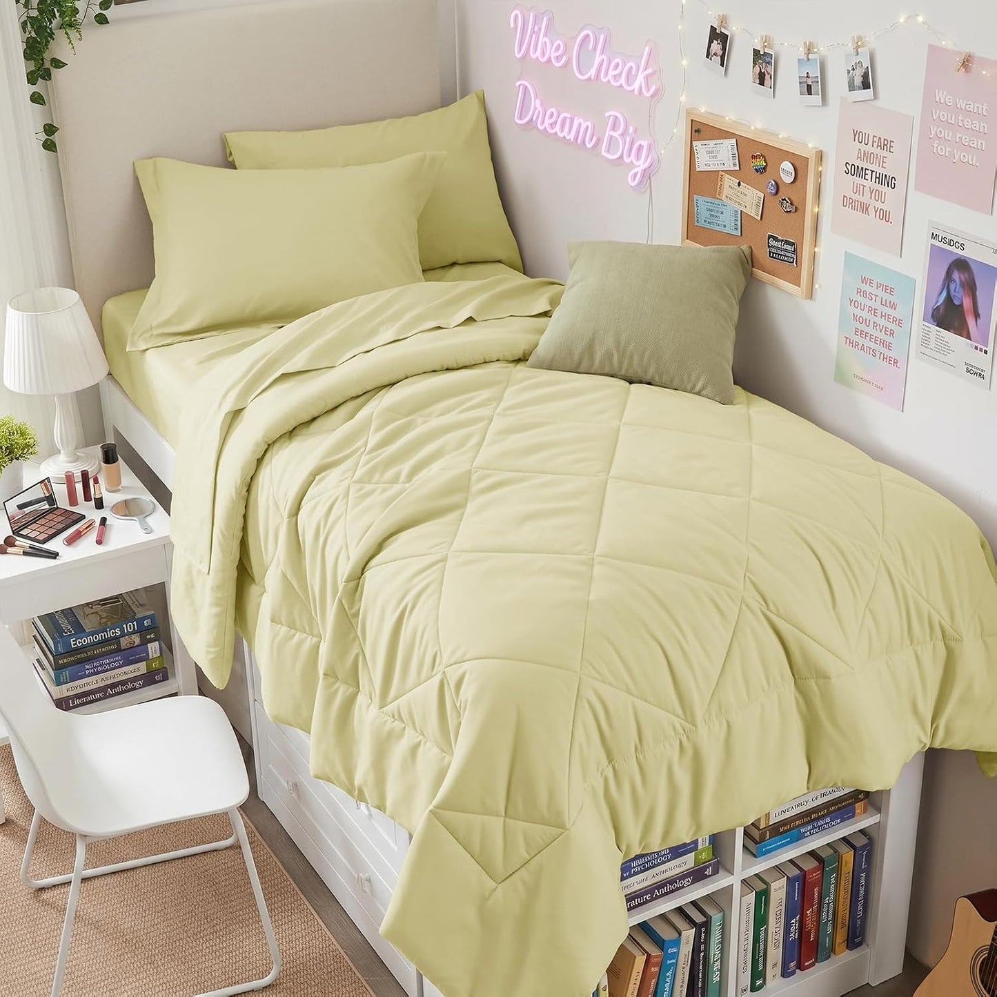 Cream Yellow Twin Comforter Set - 5-Piece All Season Bed in a Bag Twin, Ultra Soft Bedding Set with Comforter, Flat Sheet, Fitted Sheet, Pillowcases, Pillow Shams