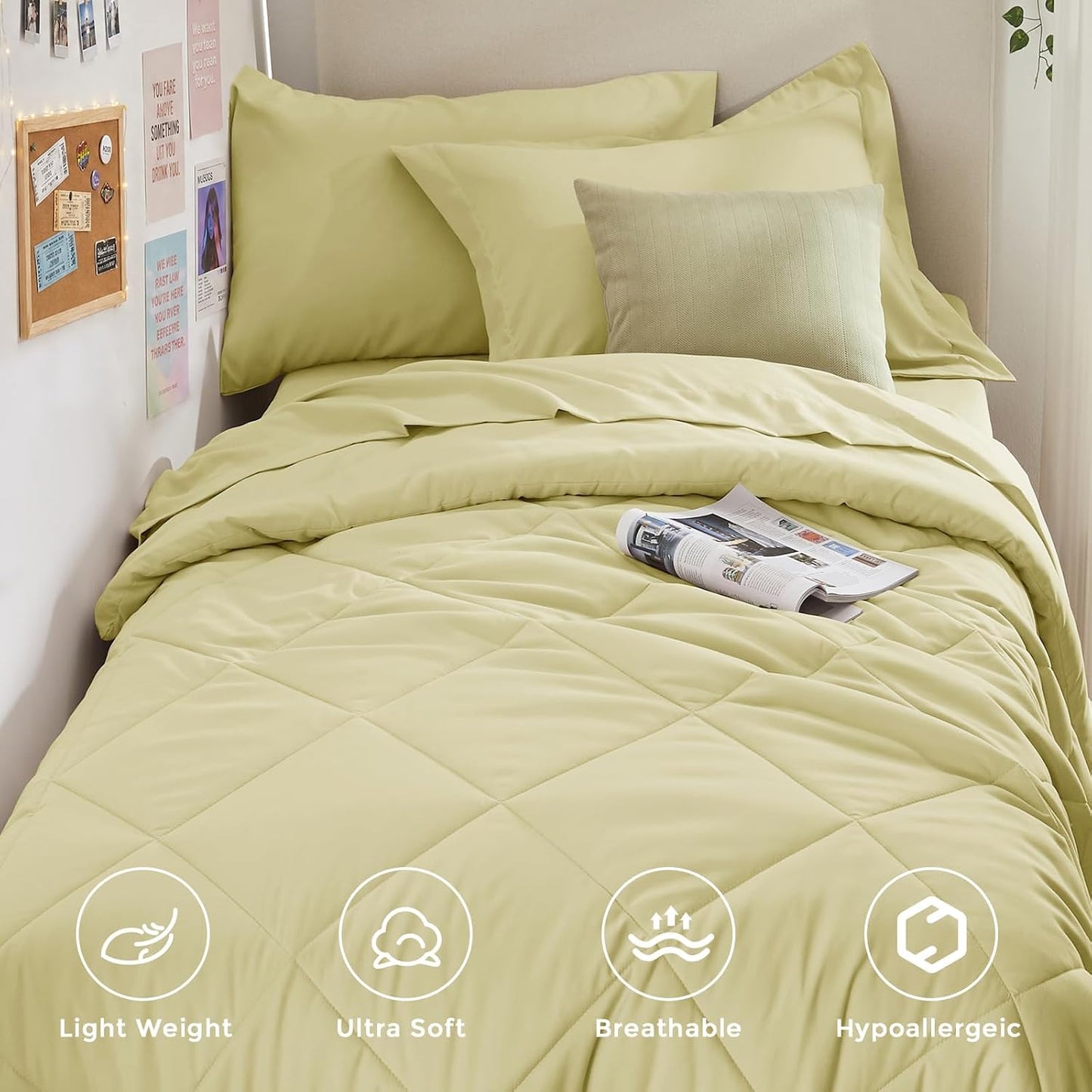 Cream Yellow Twin Comforter Set - 5-Piece All Season Bed in a Bag Twin, Ultra Soft Bedding Set with Comforter, Flat Sheet, Fitted Sheet, Pillowcases, Pillow Shams