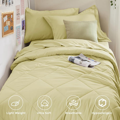Cream Yellow Twin Comforter Set - 5-Piece All Season Bed in a Bag Twin, Ultra Soft Bedding Set with Comforter, Flat Sheet, Fitted Sheet, Pillowcases, Pillow Shams