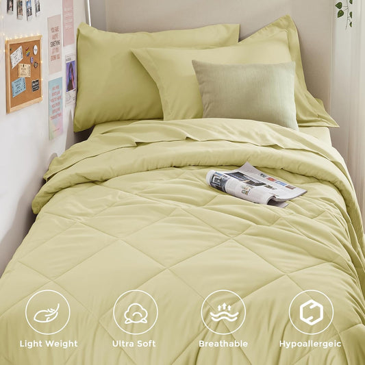 Cream Yellow Twin Comforter Set - 5-Piece All Season Bed in a Bag Twin, Ultra Soft Bedding Set with Comforter, Flat Sheet, Fitted Sheet, Pillowcases, Pillow Shams