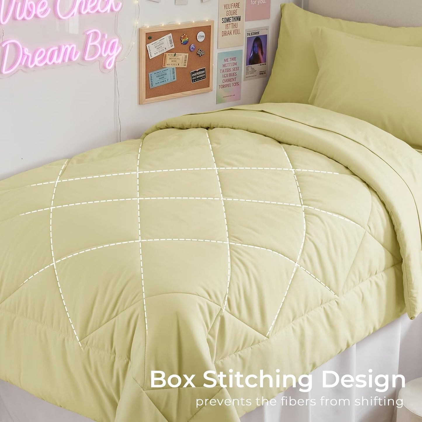 Cream Yellow Twin Comforter Set - 5-Piece All Season Bed in a Bag Twin, Ultra Soft Bedding Set with Comforter, Flat Sheet, Fitted Sheet, Pillowcases, Pillow Shams