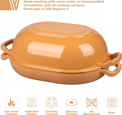 Enameled Cast Iron Sourdough Bread Oven, Dutch Oven, Loaf Cast Iron Bread Pan for Homemade Bread Baking, Meatloaf Pan with Lid, 7QT, Yellow