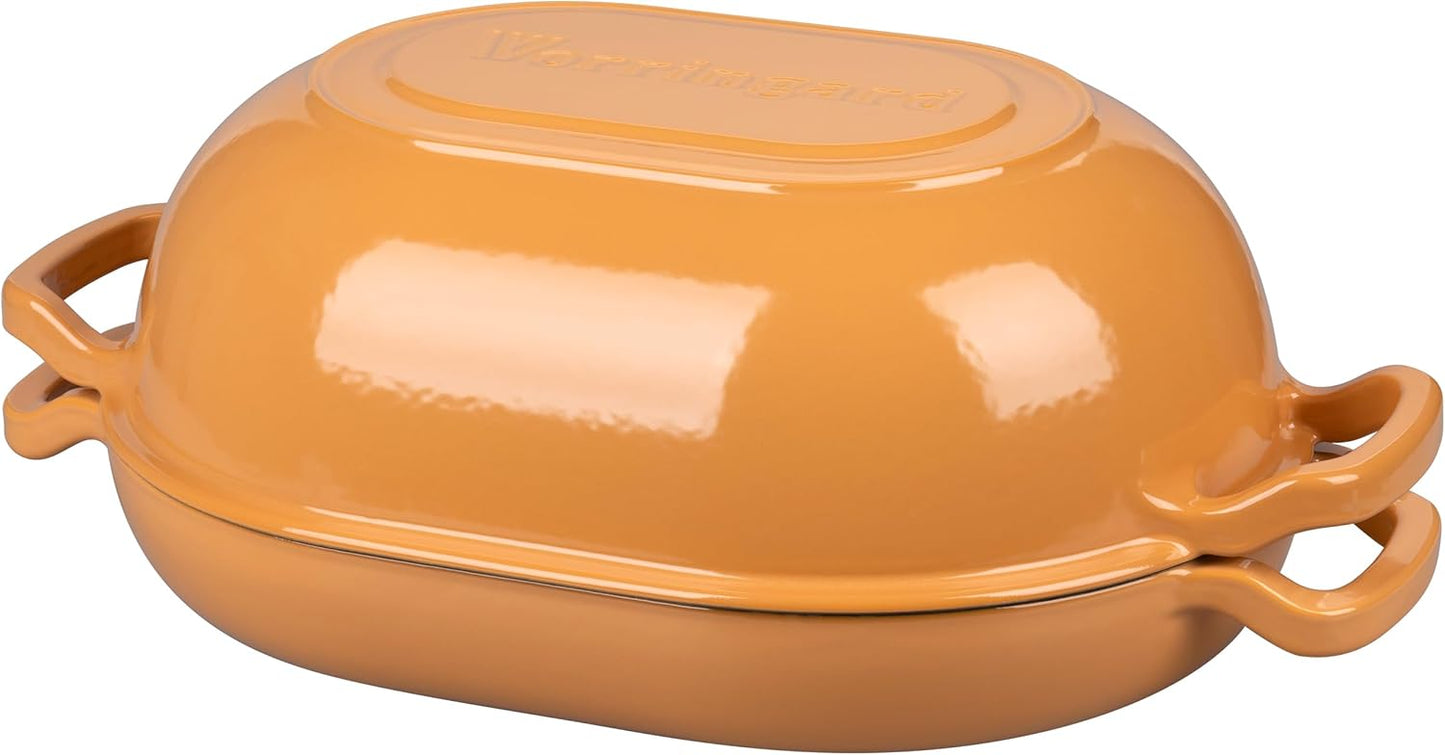 Enameled Cast Iron Sourdough Bread Oven, Dutch Oven, Loaf Cast Iron Bread Pan for Homemade Bread Baking, Meatloaf Pan with Lid, 7QT, Yellow
