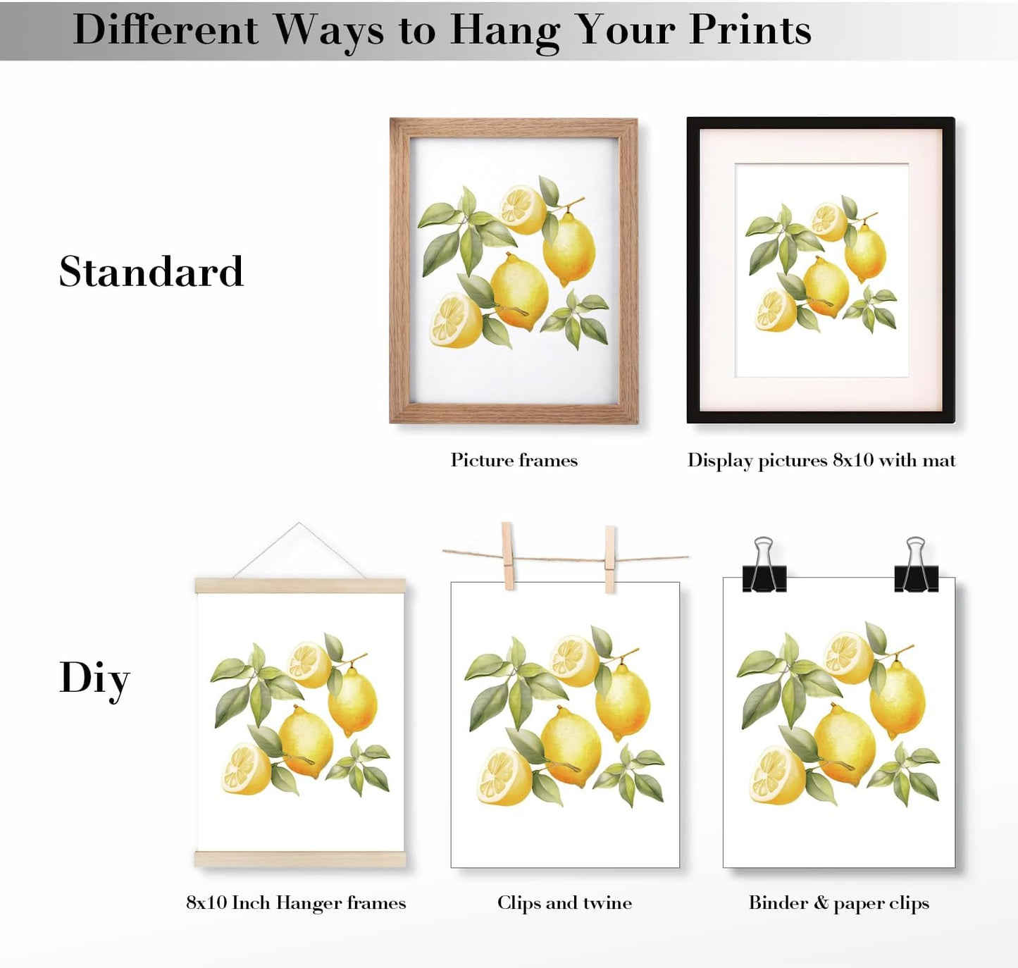 Lemon Fruit Wall Art Decor for Home Kitchen Living Room Dining Room, Lemon Party Decorations Bathroom Decor, 8x10 Inch Unframed