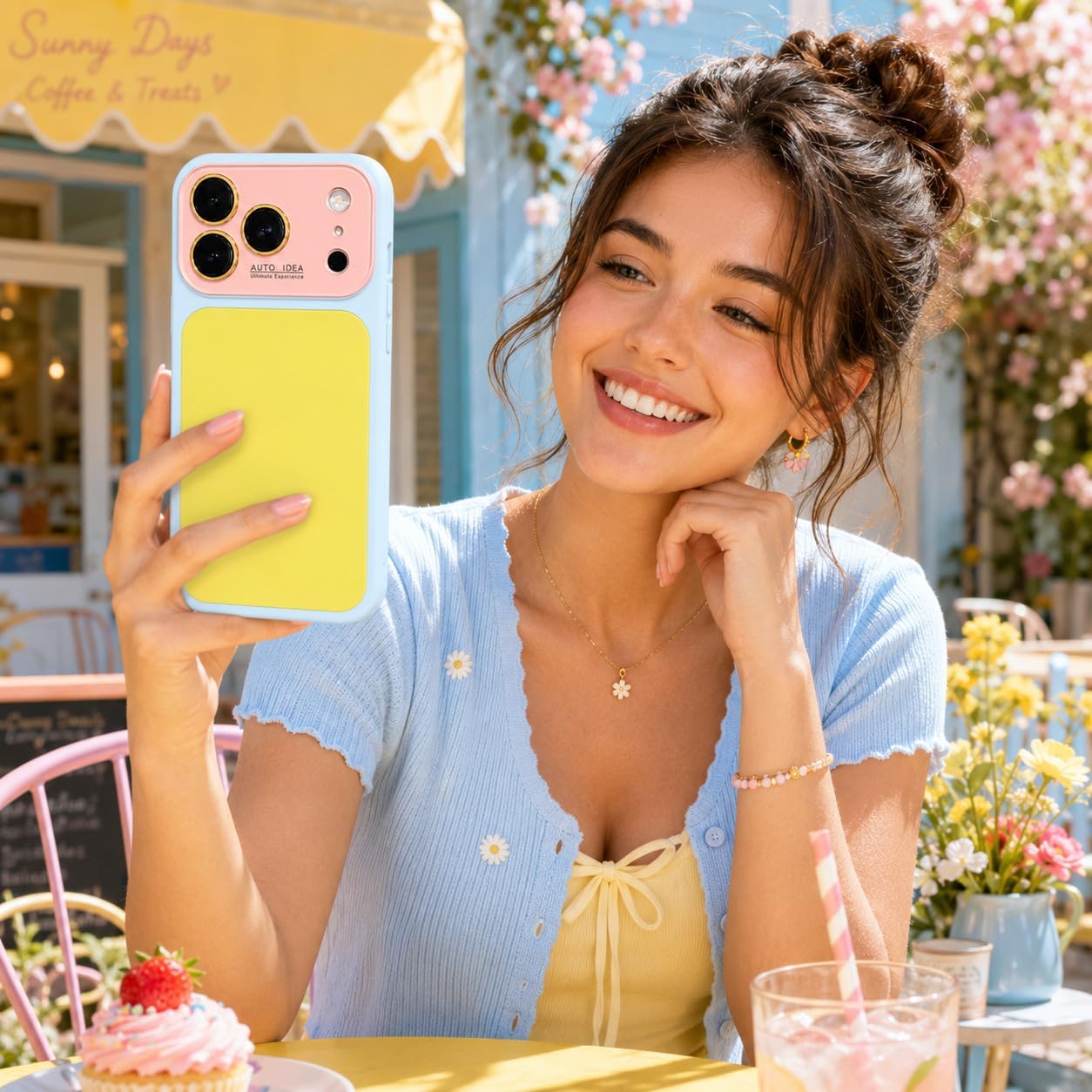 Contrast Color Block Case for iPhone 16 Pro Max,Yellow Pink Phone Case | Various candy colors and dopamine-inspired design bring a playful style,Luxury crystal texture with camera lens protection