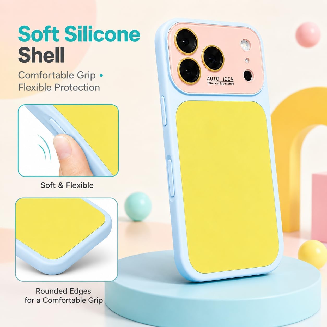 Contrast Color Block Case for iPhone 16 Pro Max,Yellow Pink Phone Case | Various candy colors and dopamine-inspired design bring a playful style,Luxury crystal texture with camera lens protection