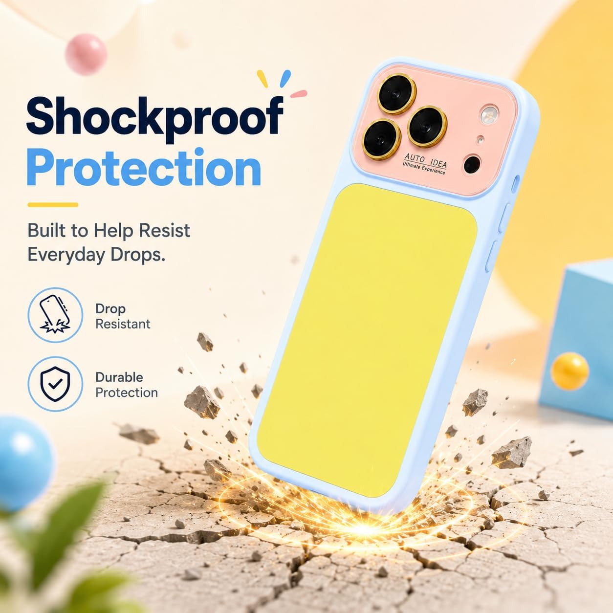 Contrast Color Block Case for iPhone 16 Pro Max,Yellow Pink Phone Case | Various candy colors and dopamine-inspired design bring a playful style,Luxury crystal texture with camera lens protection