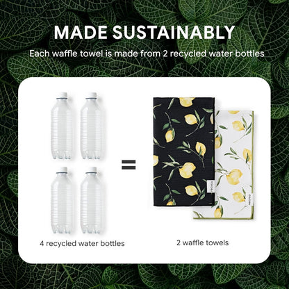 RECYCO Waffle Kitchen Towel Set of 2 - Quick Dry Microfiber Sustainable Dish Towels - Ultra Absorbent Reusable Cleaning Tea Towels - Lightweight Hand Towels,16”x 28”, Lemon Grove