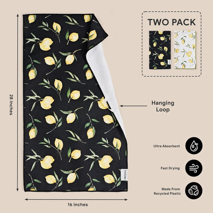 RECYCO Waffle Kitchen Towel Set of 2 - Quick Dry Microfiber Sustainable Dish Towels - Ultra Absorbent Reusable Cleaning Tea Towels - Lightweight Hand Towels,16”x 28”, Lemon Grove