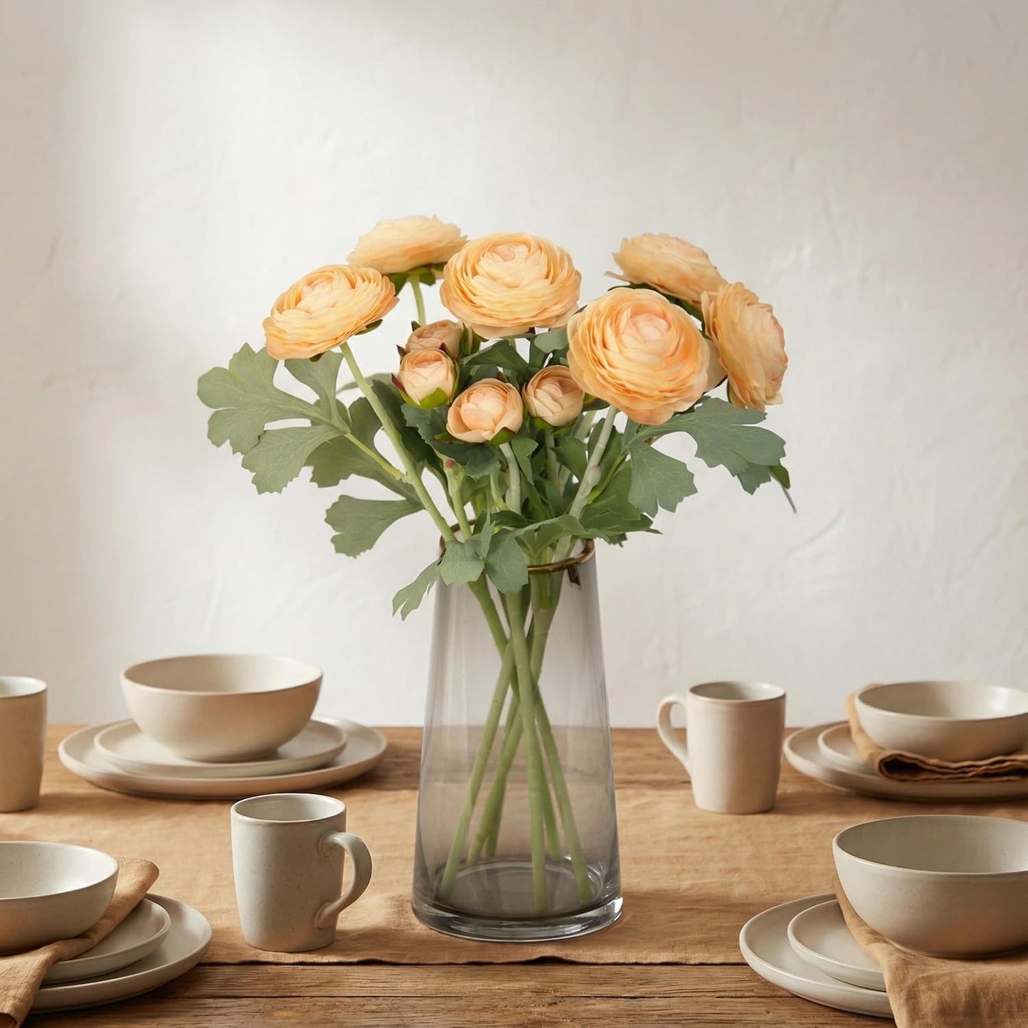 Yellow Ranunculus Artificial Flowerswith Real Touch Stem, Fake Ranunculus Flowers (Creamy Yellow, 6pcs)