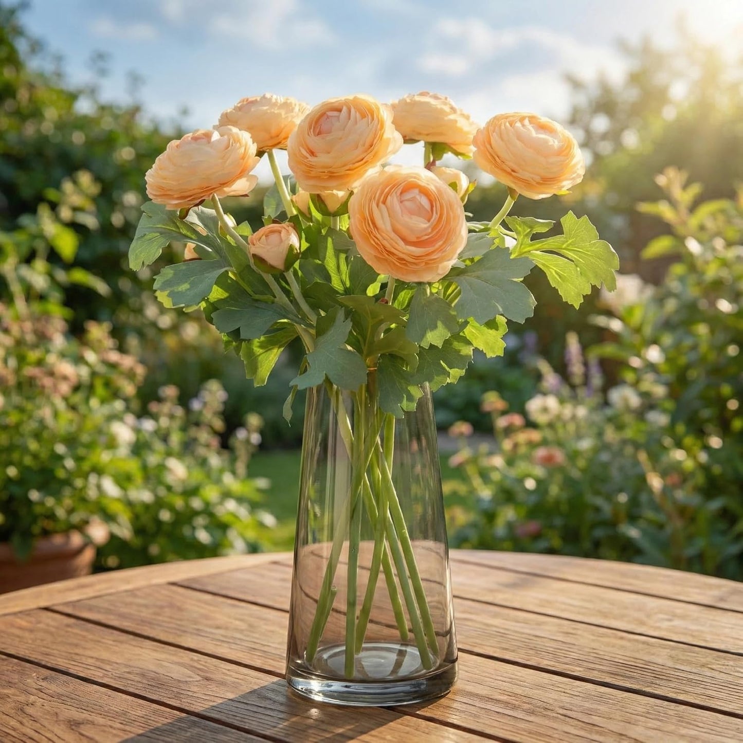 Yellow Ranunculus Artificial Flowerswith Real Touch Stem, Fake Ranunculus Flowers (Creamy Yellow, 6pcs)