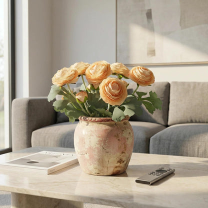 Yellow Ranunculus Artificial Flowerswith Real Touch Stem, Fake Ranunculus Flowers (Creamy Yellow, 6pcs)