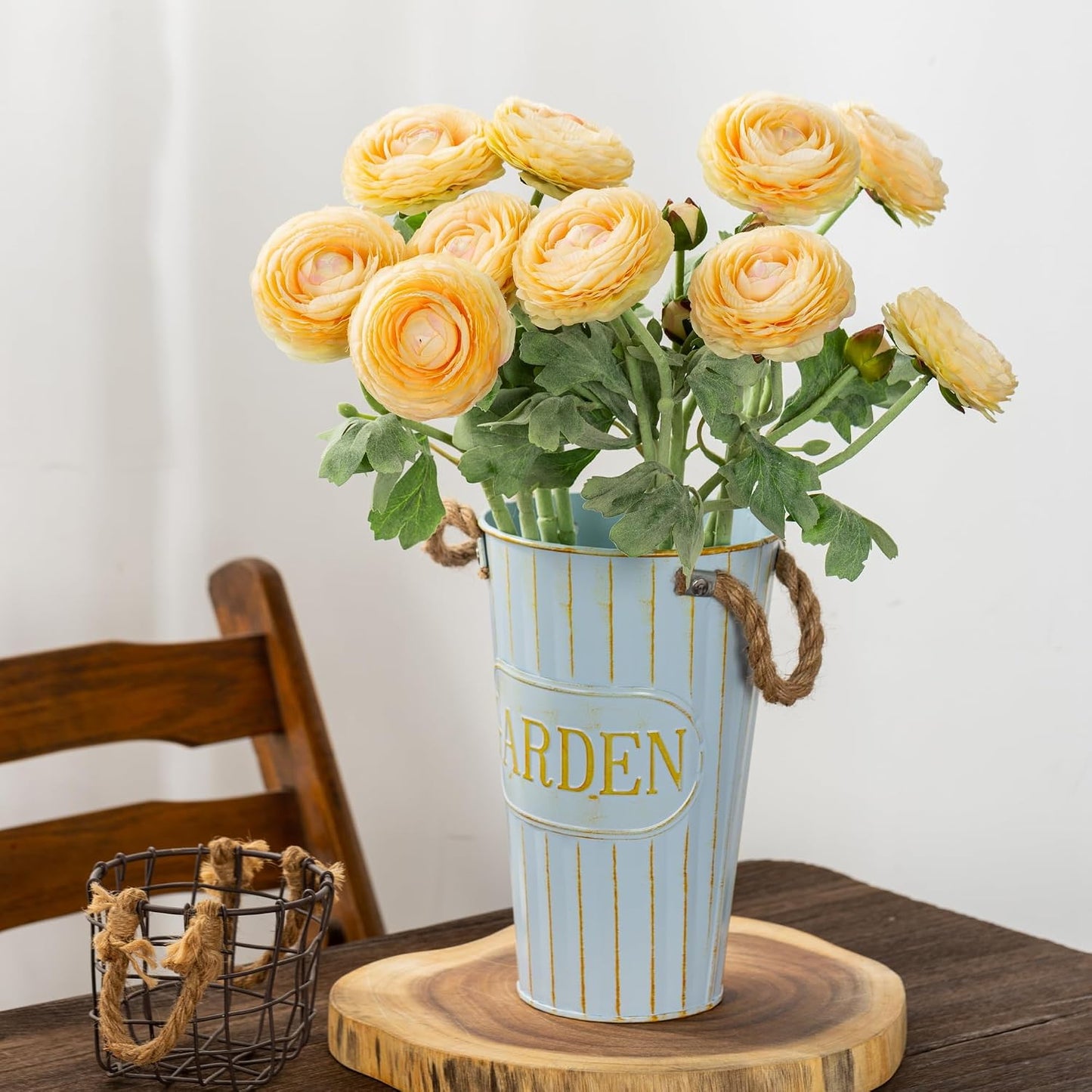 Yellow Ranunculus Artificial Flowerswith Real Touch Stem, Fake Ranunculus Flowers (Creamy Yellow, 6pcs)
