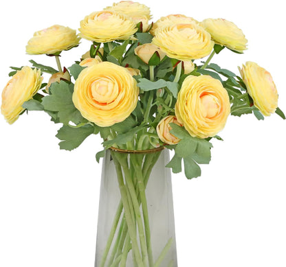 Yellow Ranunculus Artificial Flowerswith Real Touch Stem, Fake Ranunculus Flowers (Creamy Yellow, 6pcs)