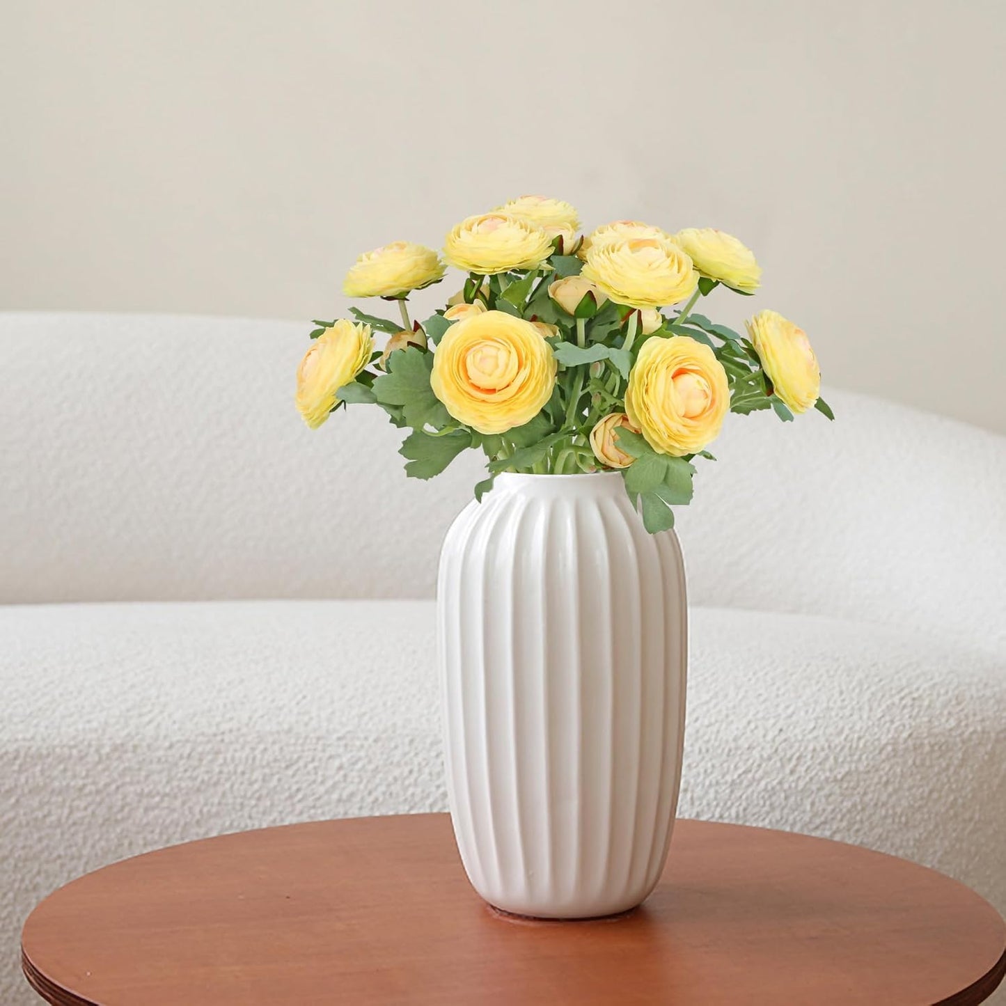Yellow Ranunculus Artificial Flowerswith Real Touch Stem, Fake Ranunculus Flowers (Creamy Yellow, 6pcs)