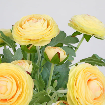 Yellow Ranunculus Artificial Flowerswith Real Touch Stem, Fake Ranunculus Flowers (Creamy Yellow, 6pcs)