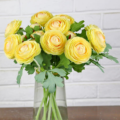 Yellow Ranunculus Artificial Flowerswith Real Touch Stem, Fake Ranunculus Flowers (Creamy Yellow, 6pcs)