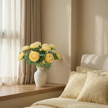 Yellow Ranunculus Artificial Flowerswith Real Touch Stem, Fake Ranunculus Flowers (Creamy Yellow, 6pcs)