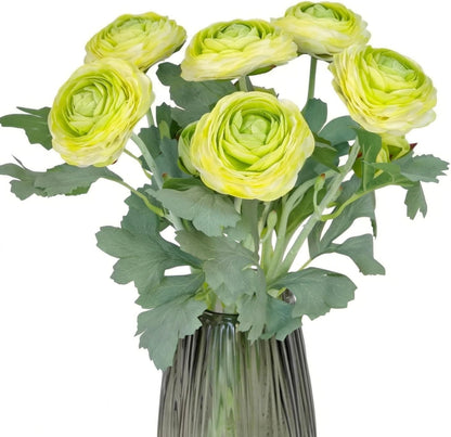 Yellow Ranunculus Artificial Flowerswith Real Touch Stem, Fake Ranunculus Flowers (Creamy Yellow, 6pcs)