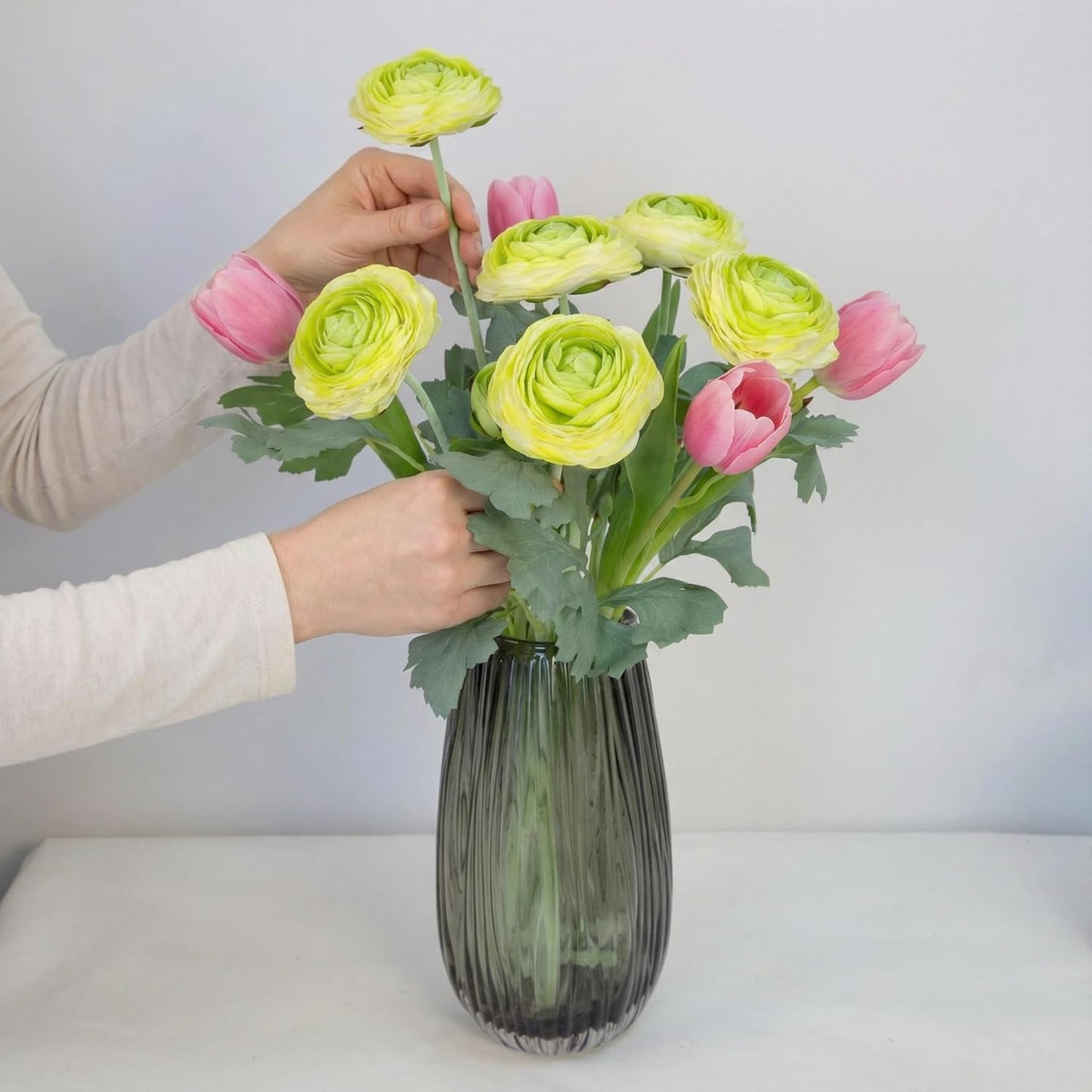 Yellow Ranunculus Artificial Flowerswith Real Touch Stem, Fake Ranunculus Flowers (Creamy Yellow, 6pcs)