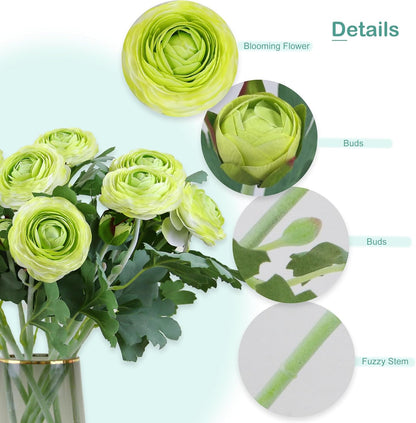 Yellow Ranunculus Artificial Flowerswith Real Touch Stem, Fake Ranunculus Flowers (Creamy Yellow, 6pcs)