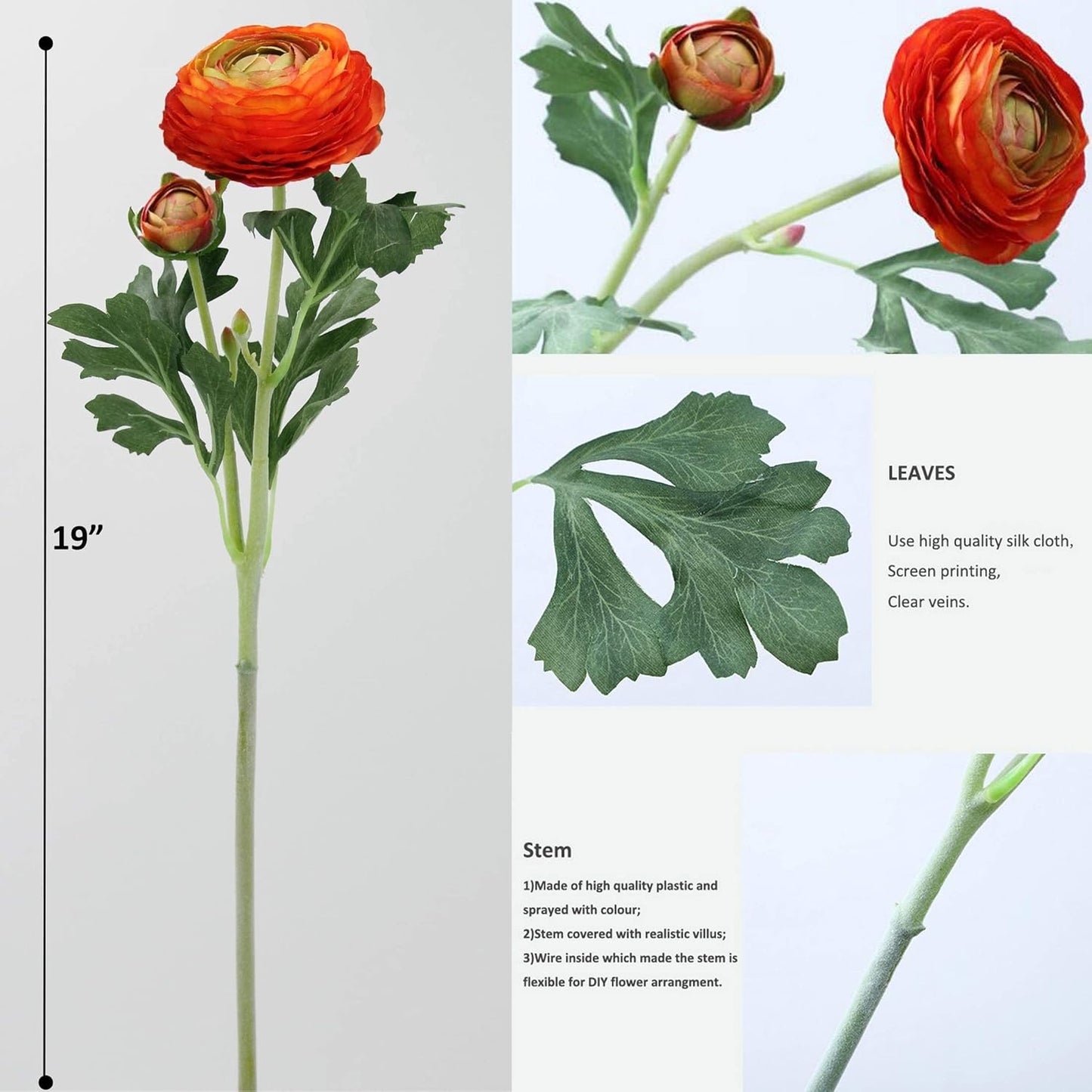 Yellow Ranunculus Artificial Flowerswith Real Touch Stem, Fake Ranunculus Flowers (Creamy Yellow, 6pcs)