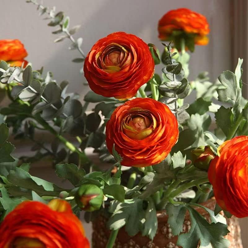 Yellow Ranunculus Artificial Flowerswith Real Touch Stem, Fake Ranunculus Flowers (Creamy Yellow, 6pcs)
