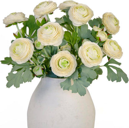 Yellow Ranunculus Artificial Flowerswith Real Touch Stem, Fake Ranunculus Flowers (Creamy Yellow, 6pcs)