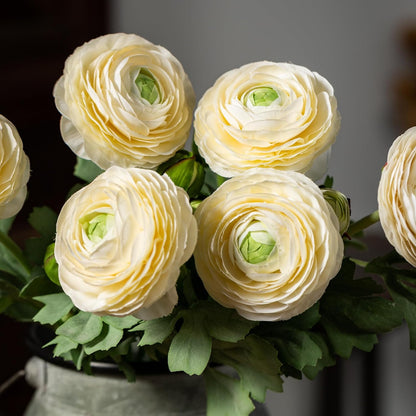 Yellow Ranunculus Artificial Flowerswith Real Touch Stem, Fake Ranunculus Flowers (Creamy Yellow, 6pcs)