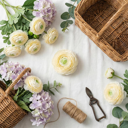 Yellow Ranunculus Artificial Flowerswith Real Touch Stem, Fake Ranunculus Flowers (Creamy Yellow, 6pcs)