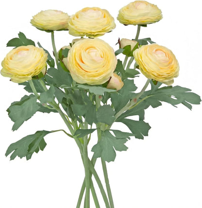 Yellow Ranunculus Artificial Flowerswith Real Touch Stem, Fake Ranunculus Flowers (Creamy Yellow, 6pcs)