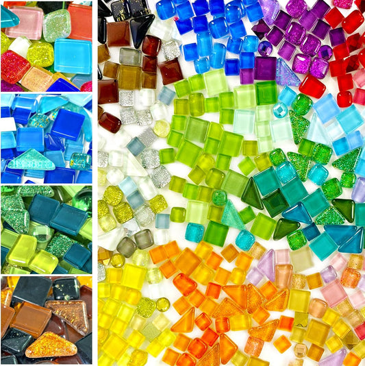 300g 200 Piece Glass Mosaic Tiles for Crafts Bulk – Mini Mosaic Glass Pieces for Adult Crafts, DIY Arts, Home Decor, Assorted Colors and Shapes