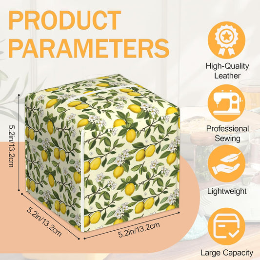 Yellow Lemon 2 Pcs Tissue Box Cover Square, Leather Tissue Box Holder for Bathroom Livingroom Bedroom, Fruit Decorations Cube Tissue Holder