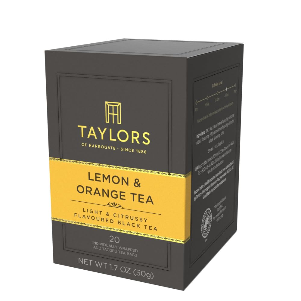Lemon & Orange, Black Tea, Individually Wrapped Bags, 20 Count (Pack of 1), Citrussy, Fragrant and Light, Caffeinated, Enjoy Hot or Iced, 20 Teabags