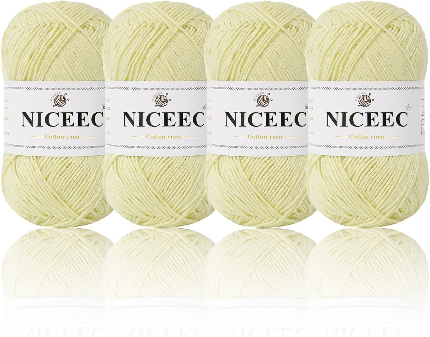 4 Skeins Soft Baby Cotton Yarn- Light Yellow | 4 Ply, DIY Craft, Fingering Weight, Blanket Yarn for Crochet & Knitting, Total 700yds/7.05oz