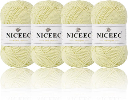 4 Skeins Soft Baby Cotton Yarn- Light Yellow | 4 Ply, DIY Craft, Fingering Weight, Blanket Yarn for Crochet & Knitting, Total 700yds/7.05oz