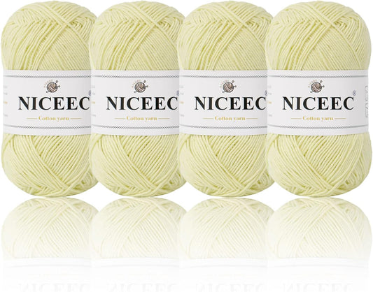 4 Skeins Soft Baby Cotton Yarn- Light Yellow | 4 Ply, DIY Craft, Fingering Weight, Blanket Yarn for Crochet & Knitting, Total 700yds/7.05oz