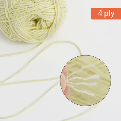 4 Skeins Soft Baby Cotton Yarn- Light Yellow | 4 Ply, DIY Craft, Fingering Weight, Blanket Yarn for Crochet & Knitting, Total 700yds/7.05oz