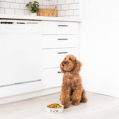 Ceramic Dog Bowl, Small/Medium 2.25 Cups/ 18 oz, Bistro Tile | Honeycomb with Gold Accents Stoneware Pet Food & Water Bowl for Small Dogs, Weighted Non-Plastic Feeding Dish