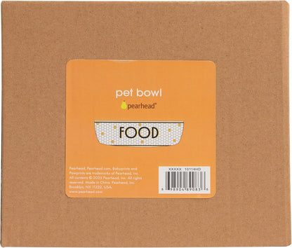 Ceramic Dog Bowl, Small/Medium 2.25 Cups/ 18 oz, Bistro Tile | Honeycomb with Gold Accents Stoneware Pet Food & Water Bowl for Small Dogs, Weighted Non-Plastic Feeding Dish