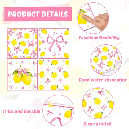96 Pcs Pink Bow Lemon Party Decorations Pink Yellow Birthday Plates and Napkins Lemon Paper Plates Summer Disposable Tableware Set for Girls Women Bridal Baby Shower Wedding Supplies