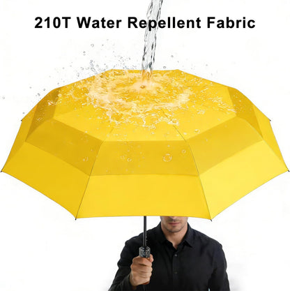 Windproof Golf Umbrella Large 54 Inch Folding Auto Open Close Wood Handle | Big Oversized Canopy Umbrella, Collapsible Portable for Travel, Wind Resistant, One-Touch Open, Wood Handle for Women & Men.